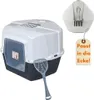 A cat litter box with a scoop and a tag. Produktbild-Vorschau