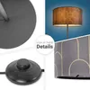 A collage of close-up details of a floor lamp, including its base, foot switch, and lampshade. Produktbild-Vorschau