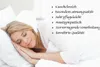 A woman sleeping peacefully on a pillow, with a list of product features next to her. Produktbild-Vorschau