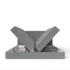 A gray upholstered bed frame with two storage compartments open, revealing the interior. Náhled obrázku produktu