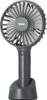 A dark gray portable fan with its charging stand, isolated on a white background. Náhled obrázku produktu