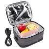 An open lunch bag with a food container inside, including an apple and orange slices. Náhľad obrázku produktu