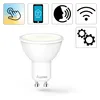 A Hama WLAN-LED lamp is shown with several icons indicating its features. Produktbild-Vorschau