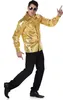 A man wearing a gold disco shirt and black pants, posing against a white background. Náhled obrázku produktu