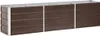 A long, brown, metal raised garden bed with silver corner supports, shown from a slightly elevated side angle against a white background. Náhľad obrázku produktu
