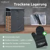 A product image showcasing a firewood storage rack with its cover, along with a close-up of the zipper and an oven mitt. Produktbild-Vorschau