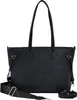 A black tote bag with embossed logos and a detachable strap, presented on a white background. Produktbild-Vorschau