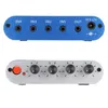 Two electronic devices stacked on a white background. The top device is blue with input and output jacks. The bottom device is silver with knobs and a red button. Podgląd zdjęcia produktu