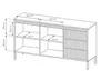 A technical drawing of a black sideboard with dimensions labeled. Náhled obrázku produktu