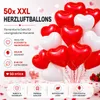 50x Herzballons Luftballons Ballons Luft, Helium - rot-weiß Produktbild-Vorschau 5