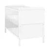 A white baby crib shown from a side angle against a white background. Produktbild-Vorschau
