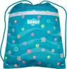 A teal drawstring bag with a floral pattern and a zipper pocket at the top. Produktbild-Vorschau
