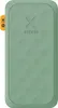 A top-down view of a sage green power bank with a textured surface and an orange tab on the side. Voir les images du produit