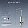 Diagram showing the dimensions and installation details of a faucet. Podgląd zdjęcia produktu