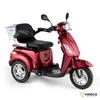 A red three-wheeled mobility scooter shown from a three-quarter side view against a white background. Produktbild-Vorschau