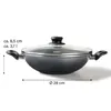 A wok pan with a lid is shown from the side, with measurement indicators. Produktbild-Vorschau