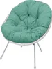 A green cushion on a white chair with silver legs, isolated on a white background. Produktbild-Vorschau