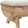 A close-up view of a wooden storage bench with a tufted fabric lid. Produktbild-Vorschau
