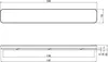 Technical drawings of a long LED ceiling light with dimensions. Produktbild-Vorschau