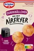 A package of Dr. Oetker Quarkbällchen mix for airfryer, with images of the finished product and an airfryer. Produktbild-Vorschau
