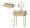 Make-uptafel van riet met spiegel, 60x50x128 cm, eikenhout Productafbeelding-voorbeeld 2