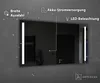 A modern bathroom mirror with integrated LED lighting, displayed against a dark, textured wall. Produktbild-Vorschau