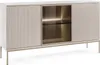 A modern sideboard with fluted doors and a glass-fronted cabinet section. Produktbild-Vorschau