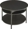 A round, black coffee table with two shelves, supported by a gray metal frame, shown from a slightly elevated angle against a white background. Náhled obrázku produktu