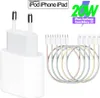 A white USB-C power adapter and several colorful USB-C to Lightning cables are arranged on a white background, with marketing text and graphics overlaid. Produktbild-Vorschau