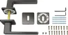 A set of door handles and associated hardware are laid out on a white background. Produktbild-Vorschau
