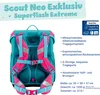 Back view of a child's backpack with descriptive text and logos. Anteprima dell’immagine prodotto