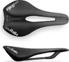 A top-down and side view of a black bicycle saddle. Náhled obrázku produktu