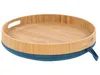 A round wooden tray with a blue fabric base and handles, presented on a white background. Náhľad obrázku produktu