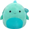 A teal-colored plush toy turtle with a light blue belly and a small light blue fin on its head. It has black eyes and a smiling mouth. A tag is attached to its right side. Produktbild-Vorschau