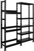 A black metal shelving unit with multiple shelves, displayed against a white background. Produktbild-Vorschau