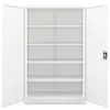 An empty white metal cabinet with its doors open. Voir les images du produit