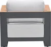 A single outdoor lounge chair with a gray frame and light gray cushions, featuring a teak-look accent. Produktbild-Vorschau