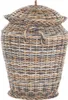 A round wicker laundry basket with a lid and handles. Produktbild-Vorschau