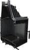 A cutaway view of a black metal fireplace insert. Produktbild-Vorschau