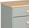 Close-up of a gray chest of drawers with a wooden top and round wooden knobs. Anteprima dell’immagine prodotto