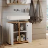 A bathroom vanity with a sink and storage cabinet. Produktbild-Vorschau
