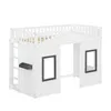A white loft bed designed to look like a house, with a ladder and windows. Produktbild-Vorschau