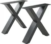 Two black metal table legs with an X-shaped design are shown against a white background. Podgląd zdjęcia produktu