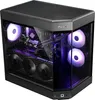 A gaming PC with RGB lighting inside a clear case. Produktbild-Vorschau