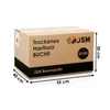 A cardboard box containing firewood, with dimensions and weight indicated. Produktbild-Vorschau