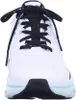 A close-up front view of a white Skechers sneaker. Voir les images du produit