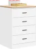 A white storage cabinet with a wooden top and four drawers, with some decorative items on top. Produktbild-Vorschau
