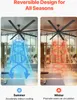 A split image showing a ceiling fan in a gym setting, demonstrating its reversible function for summer cooling and winter heating. Anteprima dell’immagine prodotto