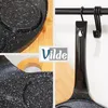 A collage of images showing a frying pan with multiple compartments, a close-up of the handle, and a logo. Náhled obrázku produktu