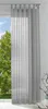 A sheer gray curtain hangs in front of a window with trees visible outside. Produktbild-Vorschau